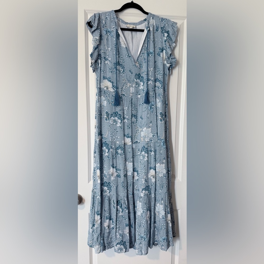 Blue Floral Chevron Maxi Dress